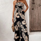Boho Palm Leaf Botanical Strapless Wide Leg Jumpsuit