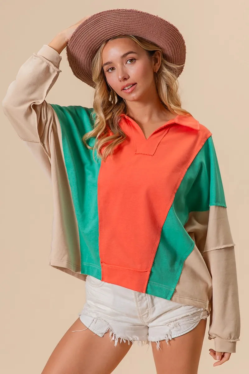 Boho Colorblock Exposed Seam French Terry Sweatshirt