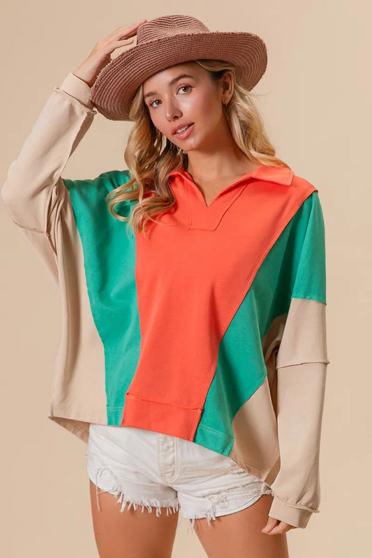 Boho Colorblock Exposed Seam French Terry Sweatshirt