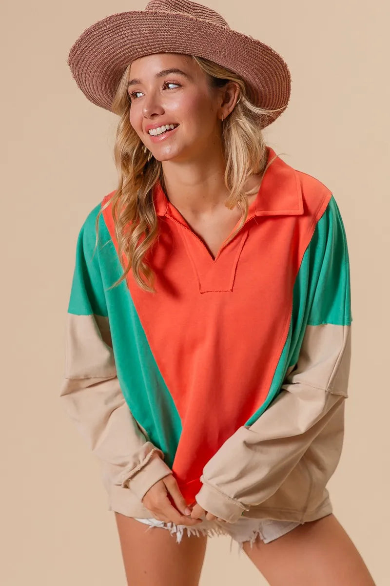 Boho Colorblock Exposed Seam French Terry Sweatshirt