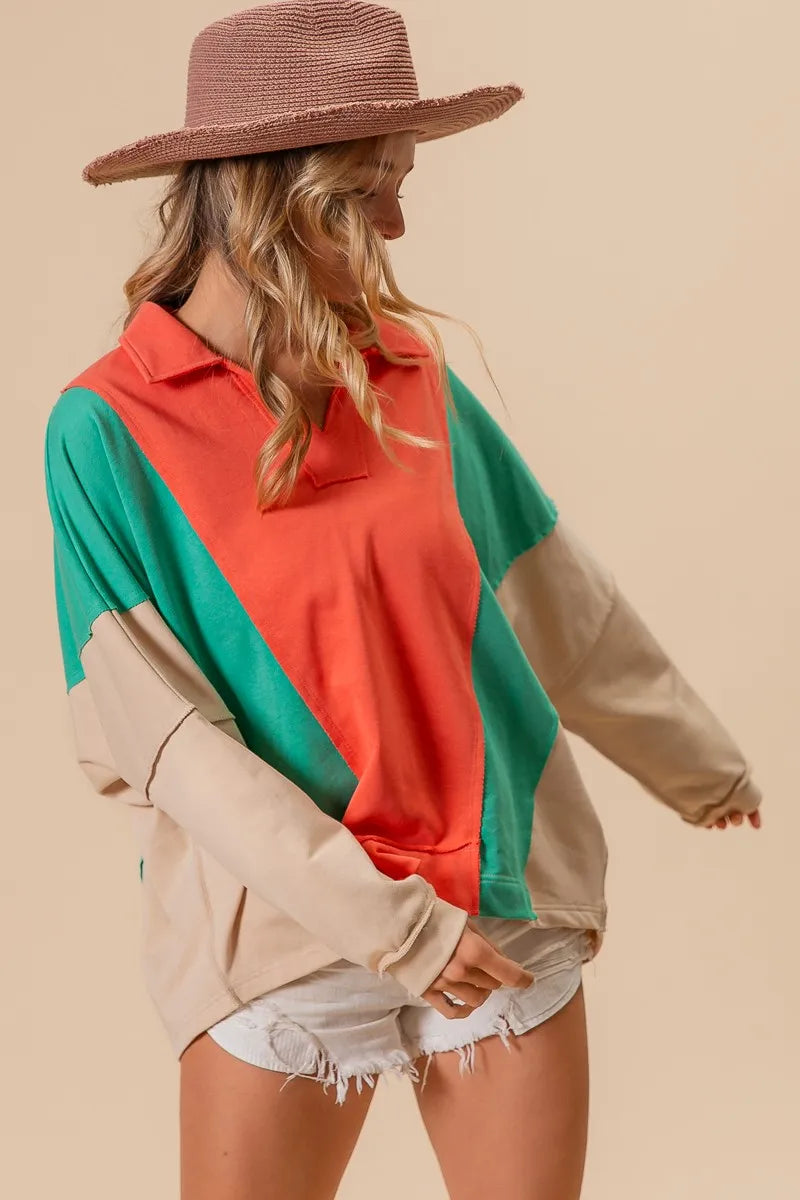 Boho Colorblock Exposed Seam French Terry Sweatshirt