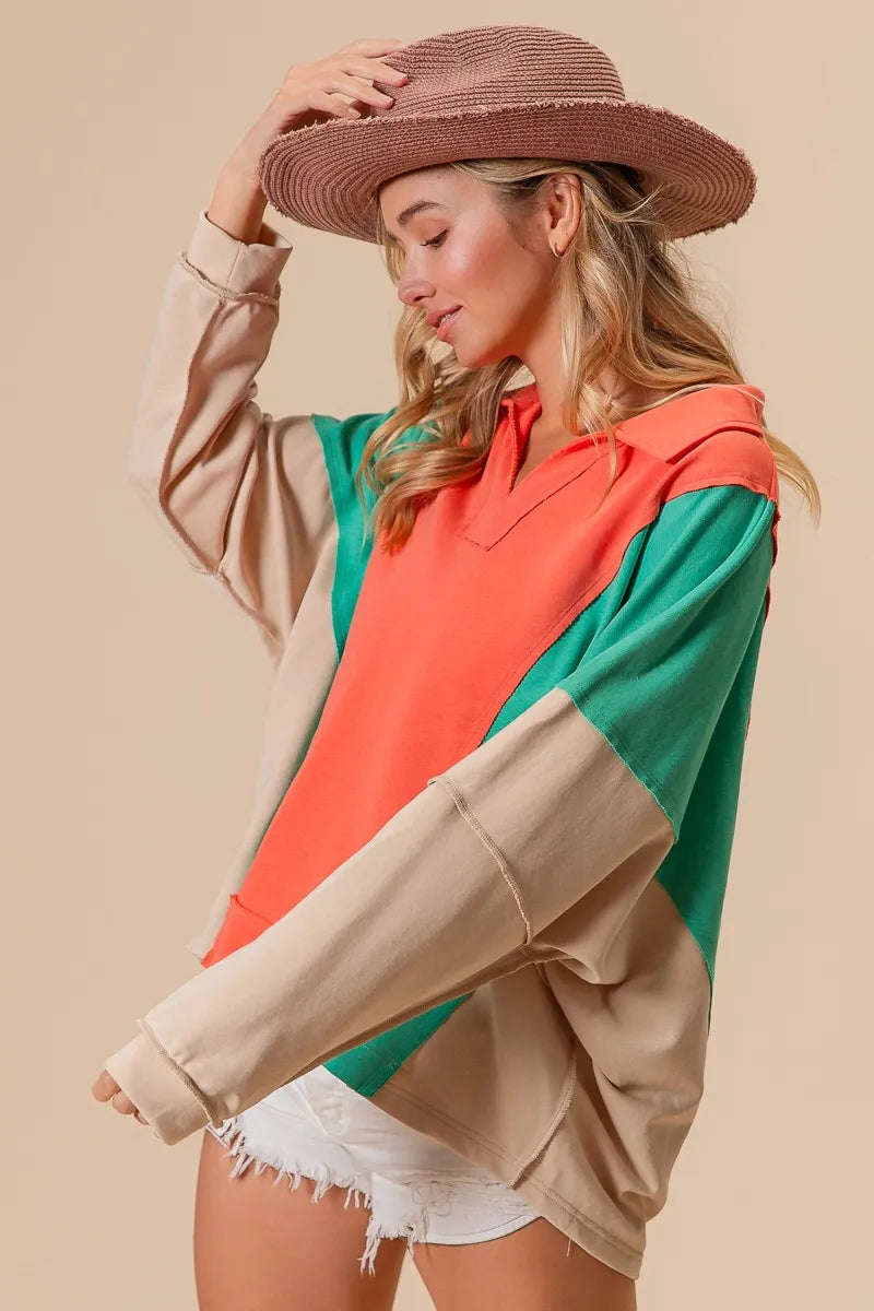 Boho Colorblock Exposed Seam French Terry Sweatshirt