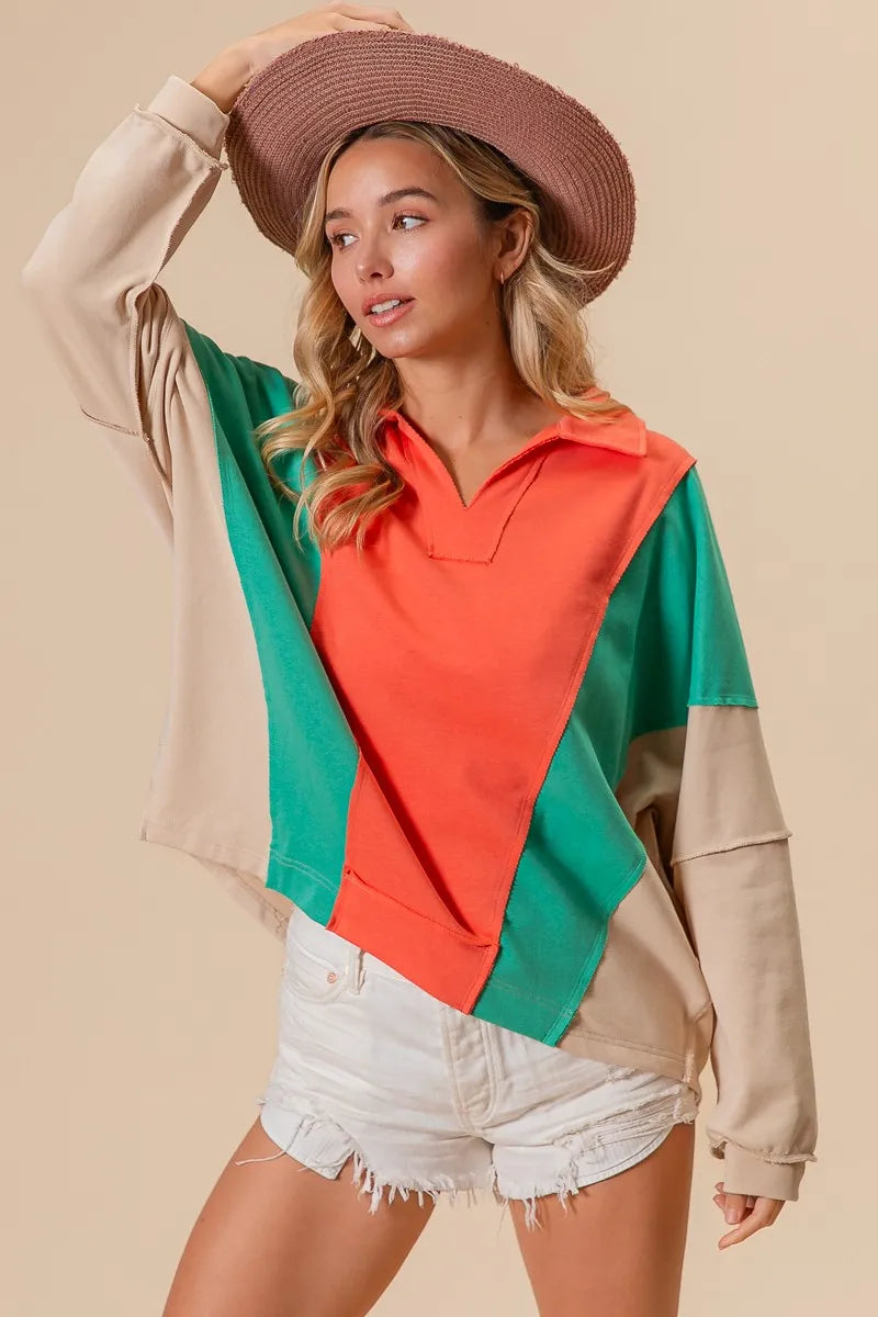Boho Colorblock Exposed Seam French Terry Sweatshirt