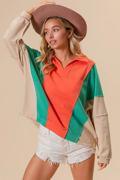 Boho Colorblock Exposed Seam French Terry Sweatshirt