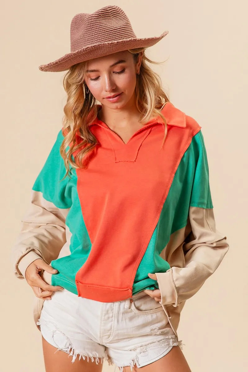 Boho Colorblock Exposed Seam French Terry Sweatshirt