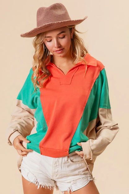 Boho Colorblock Exposed Seam French Terry Sweatshirt