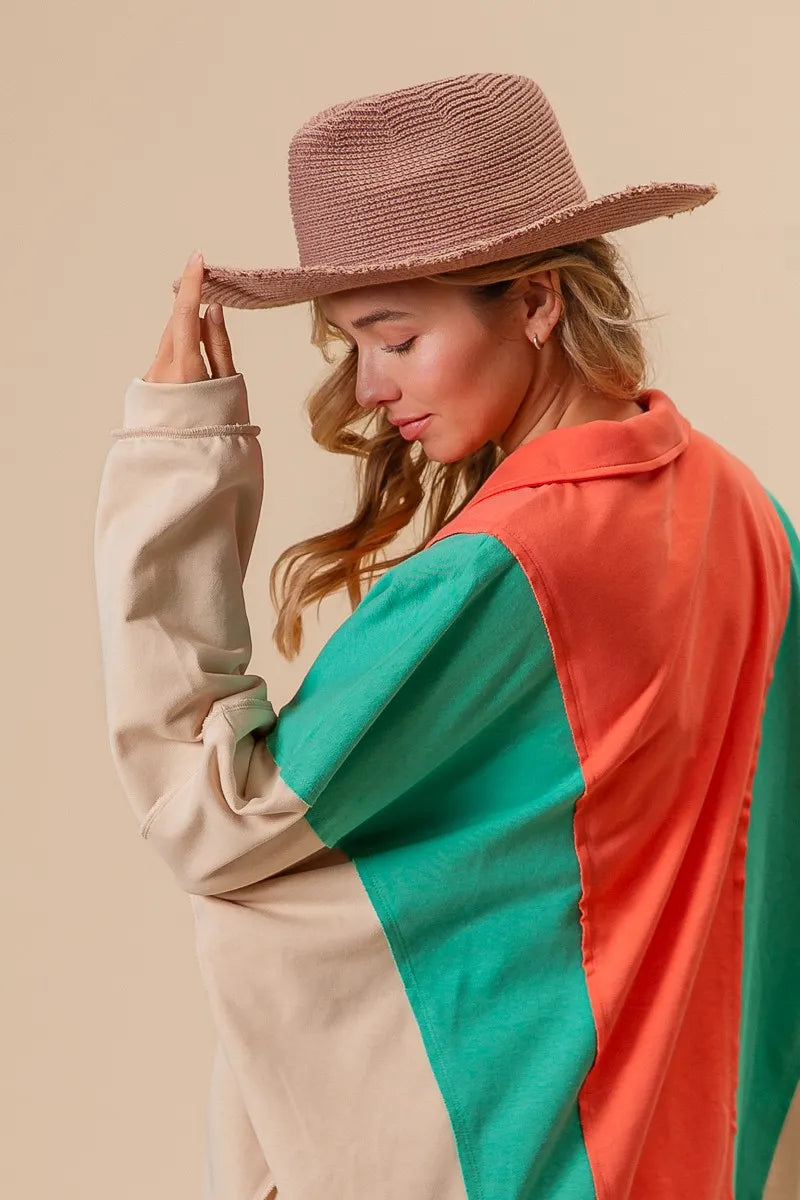 Boho Colorblock Exposed Seam French Terry Sweatshirt