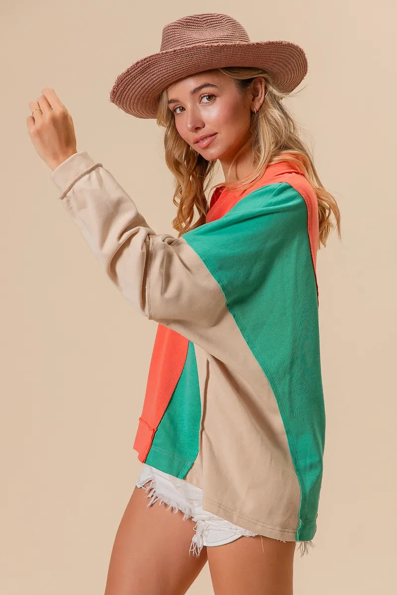 Boho Colorblock Exposed Seam French Terry Sweatshirt