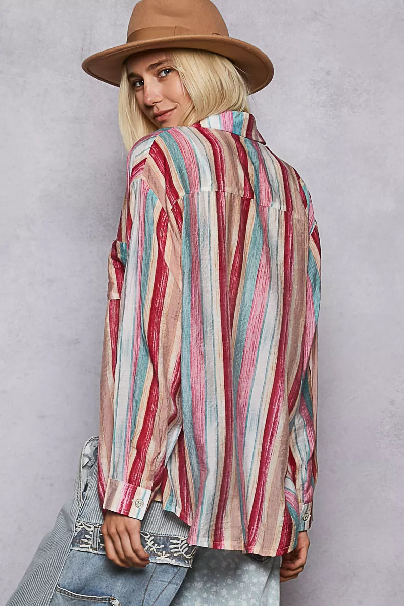 Boho Striped Button Down Oversized Shirt