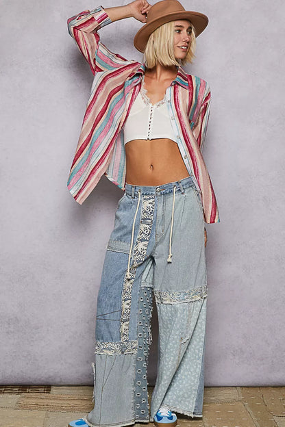 Boho Striped Button Down Oversized Shirt