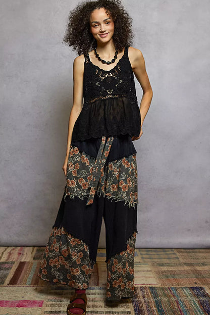 Boho V-Neck Crochet Tank with Floral Embroidery Detail