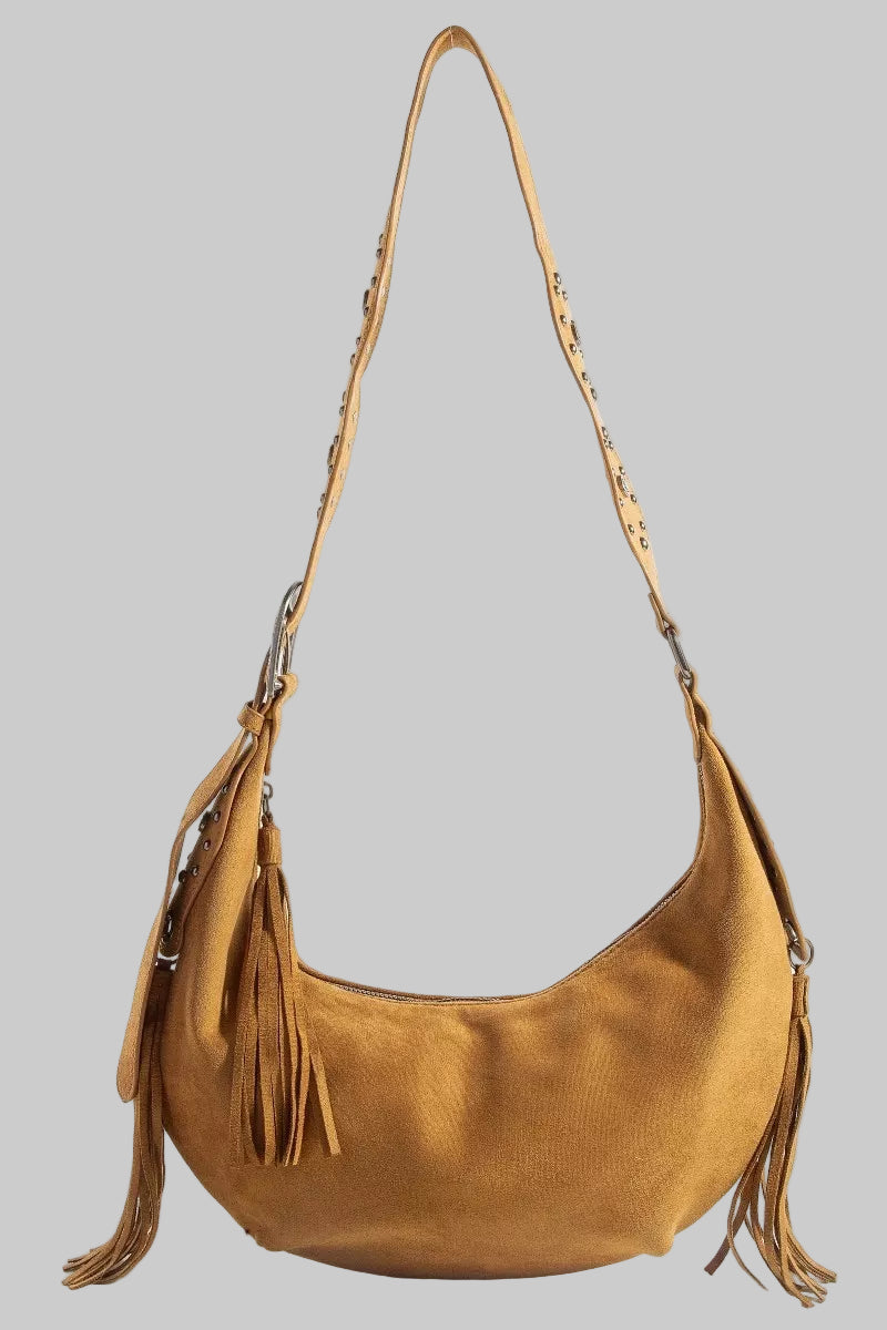 Boho Western Half Moon Fringe Hobo Bag