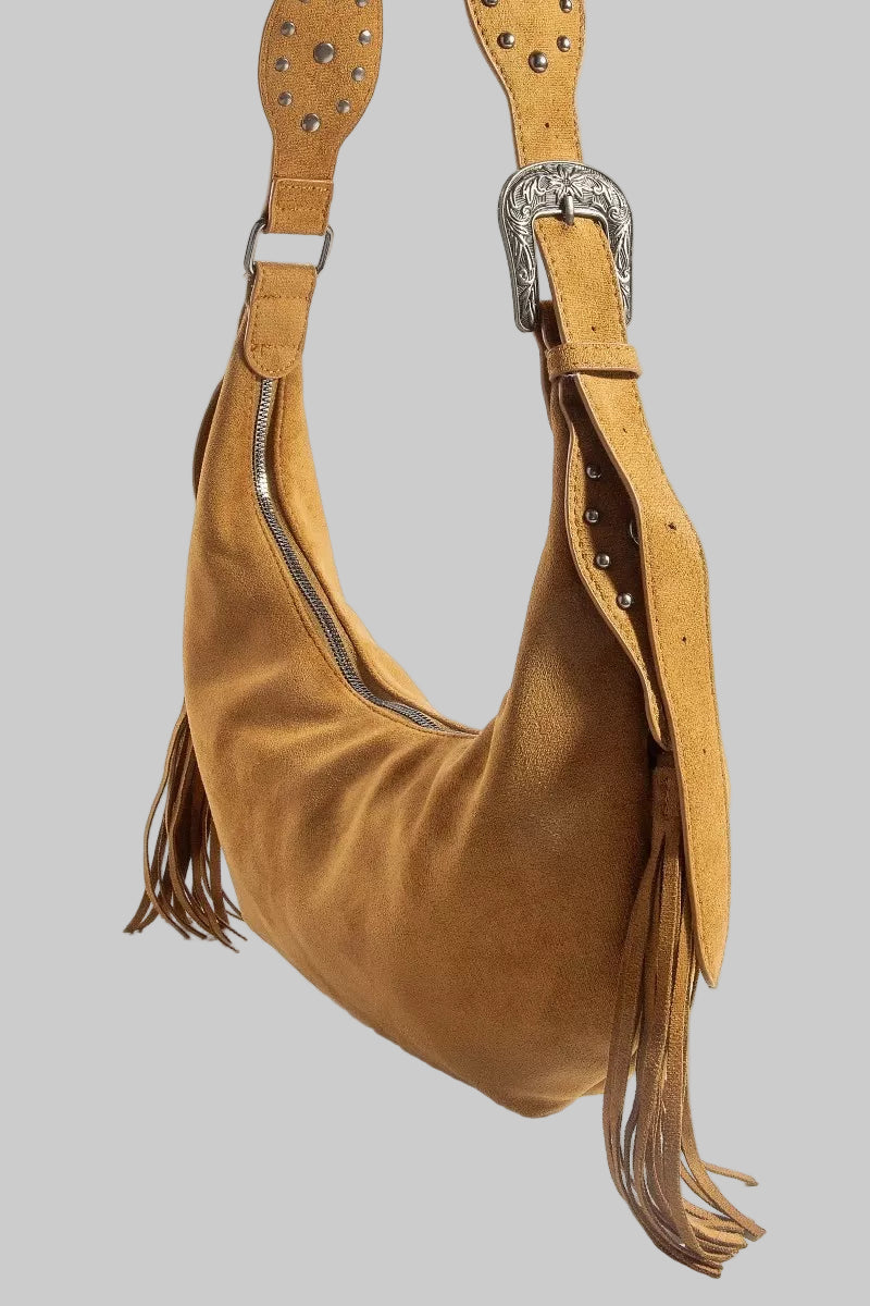 Boho Western Half Moon Fringe Hobo Bag