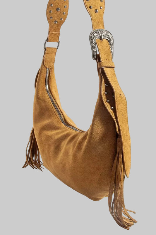 Boho Western Half Moon Fringe Hobo Bag