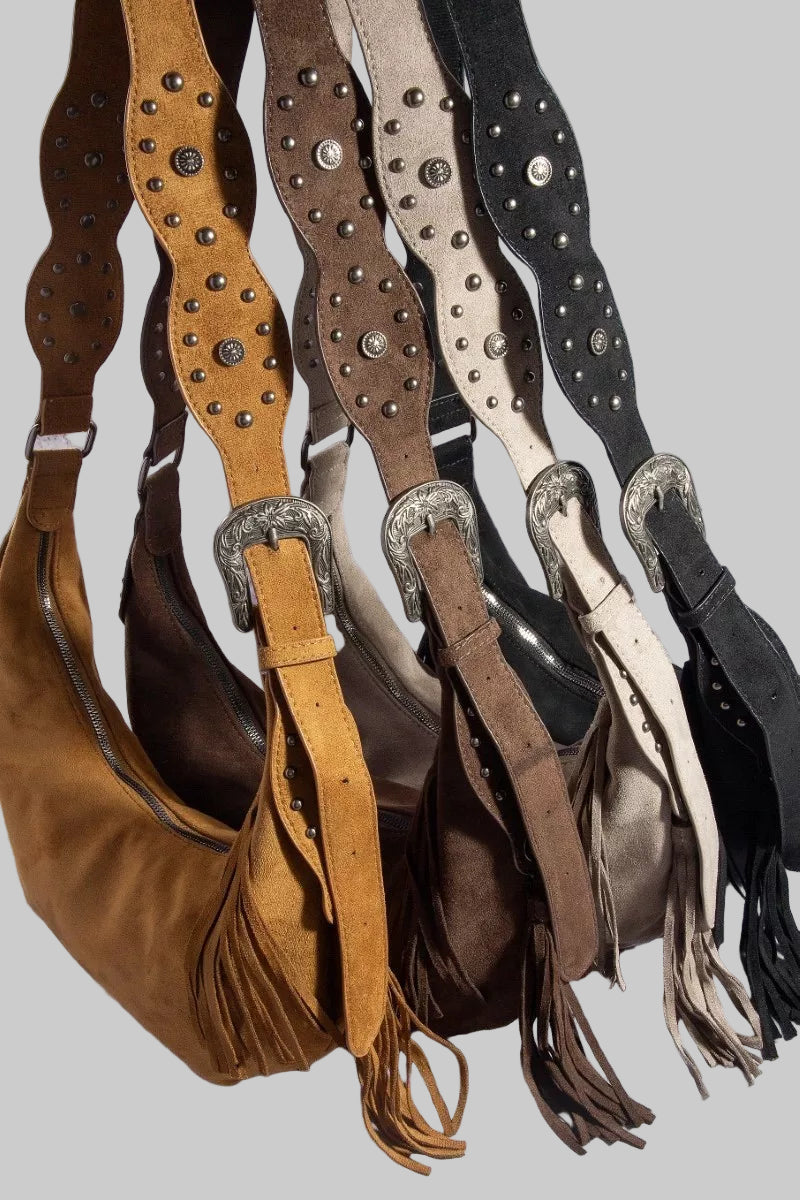 Boho Western Half Moon Fringe Hobo Bag