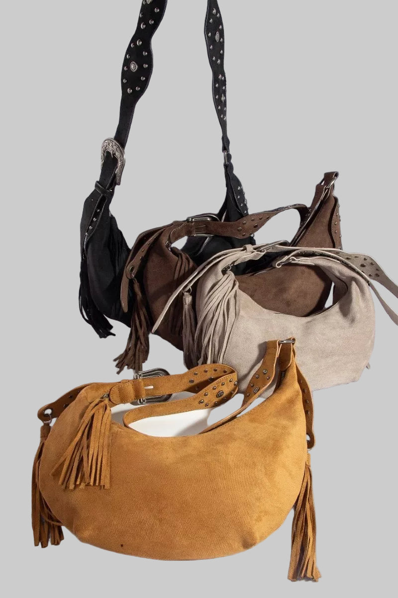 Boho Western Half Moon Fringe Hobo Bag
