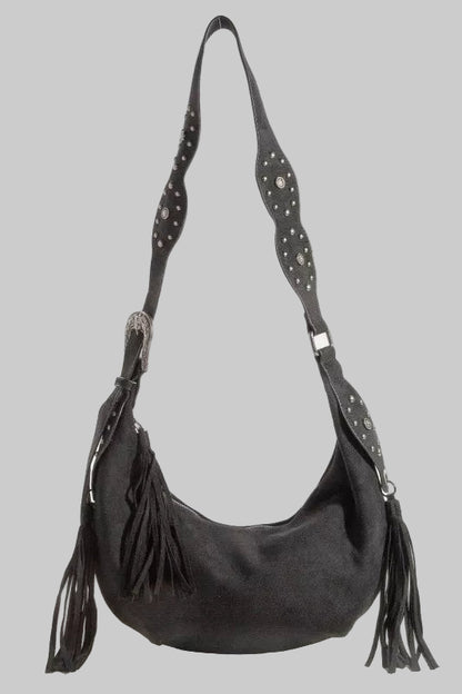 Boho Western Half Moon Fringe Hobo Bag
