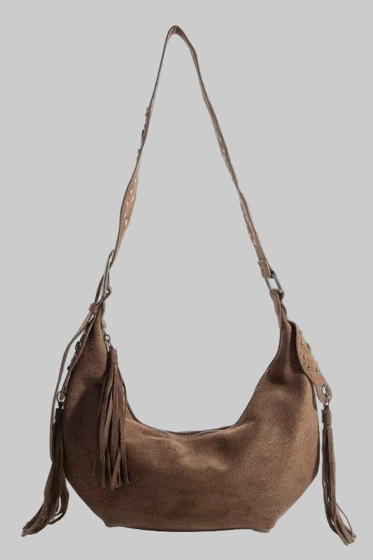 Boho Western Half Moon Fringe Hobo Bag