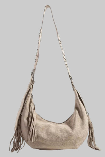 Boho Western Half Moon Fringe Hobo Bag