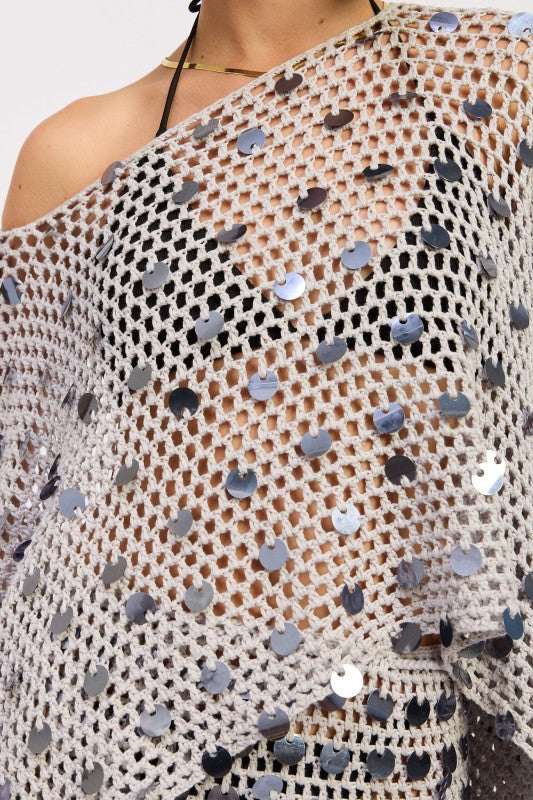 Brianna Boho Oversized Crochet Shell Poncho Top