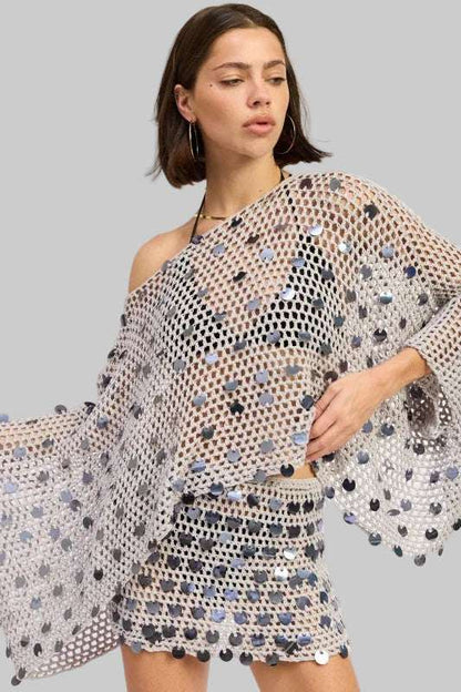 Brianna Boho Oversized Crochet Shell Poncho Top