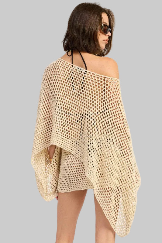 Brianna Boho Oversized Crochet Shell Poncho Top