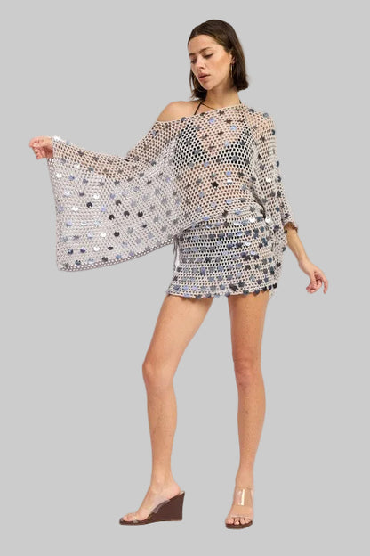 Brianna Boho Oversized Crochet Shell Poncho Top