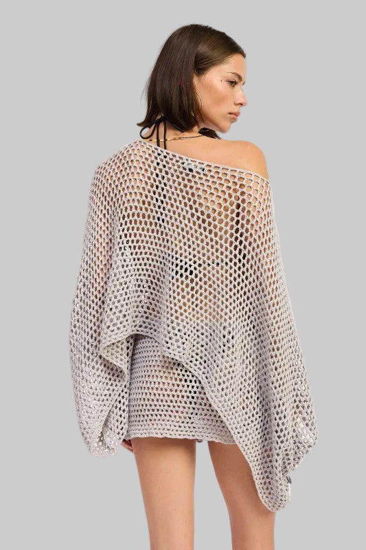 Brianna Boho Oversized Crochet Shell Poncho Top
