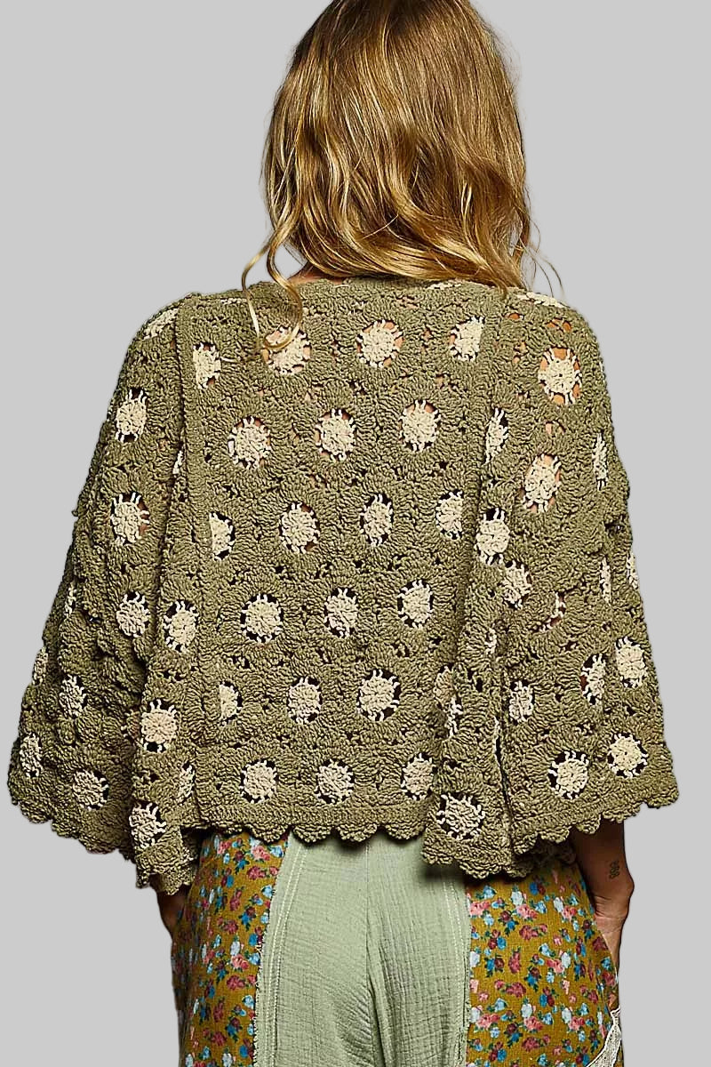 Brianna Olive Boho Crochet Knit Top