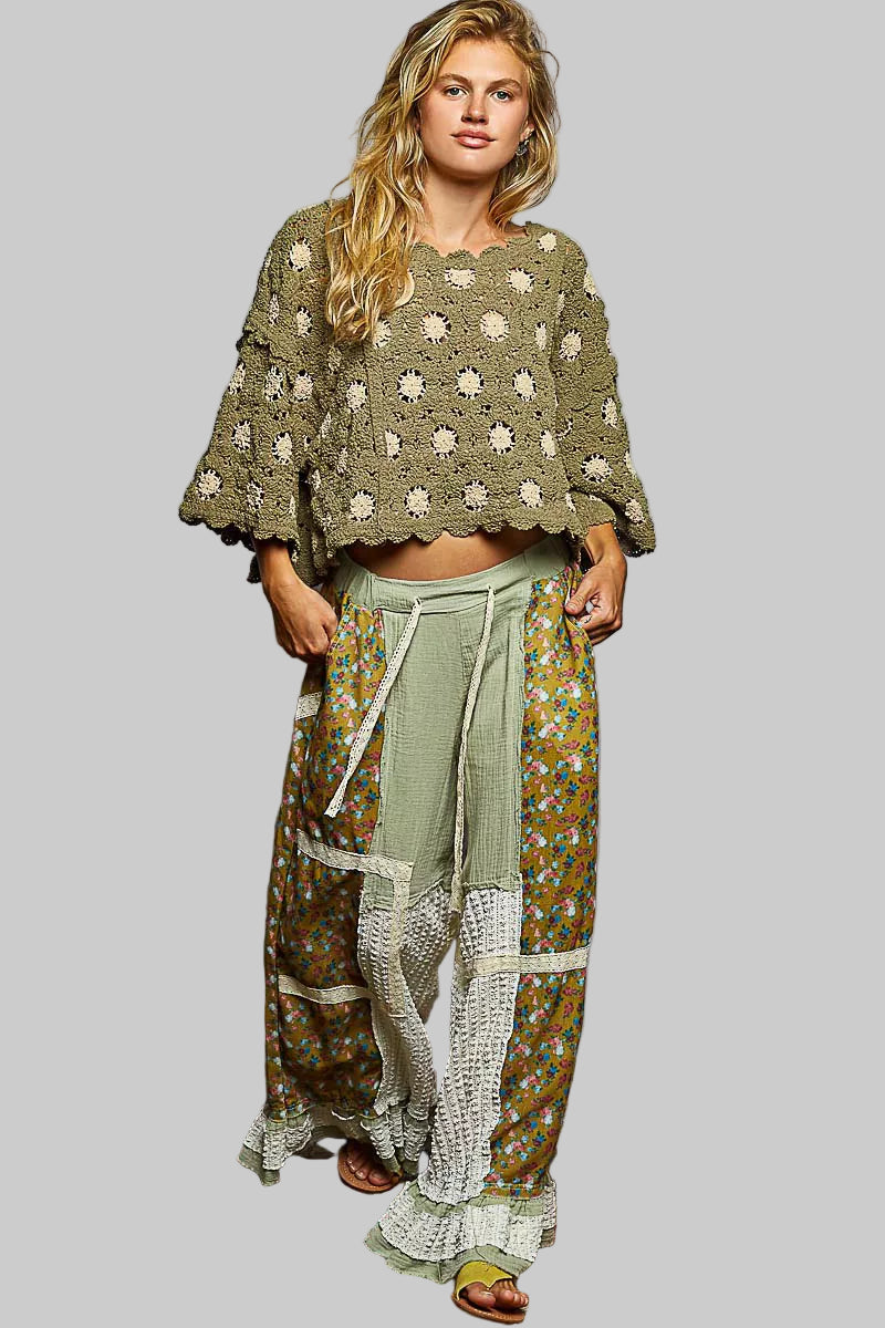 Brianna Olive Boho Crochet Knit Top