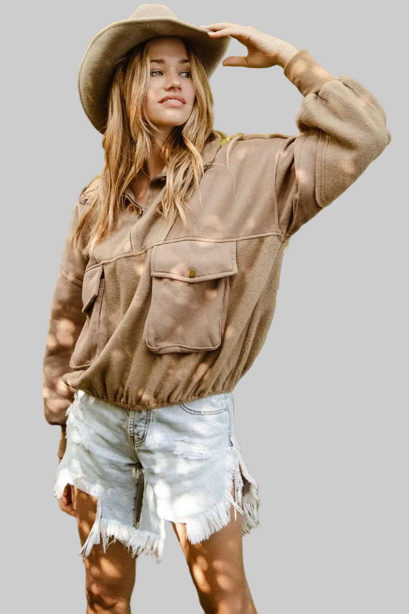 Britney Boho Half Zip Vintage Washed Fleece Pullover