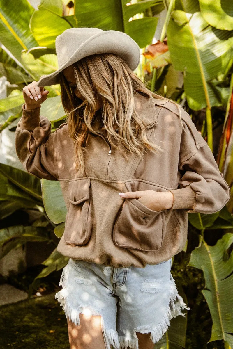 Britney Boho Half Zip Vintage Washed Fleece Pullover