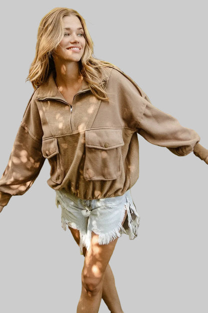 Britney Boho Half Zip Vintage Washed Fleece Pullover