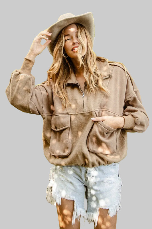 Britney Boho Half Zip Vintage Washed Fleece Pullover