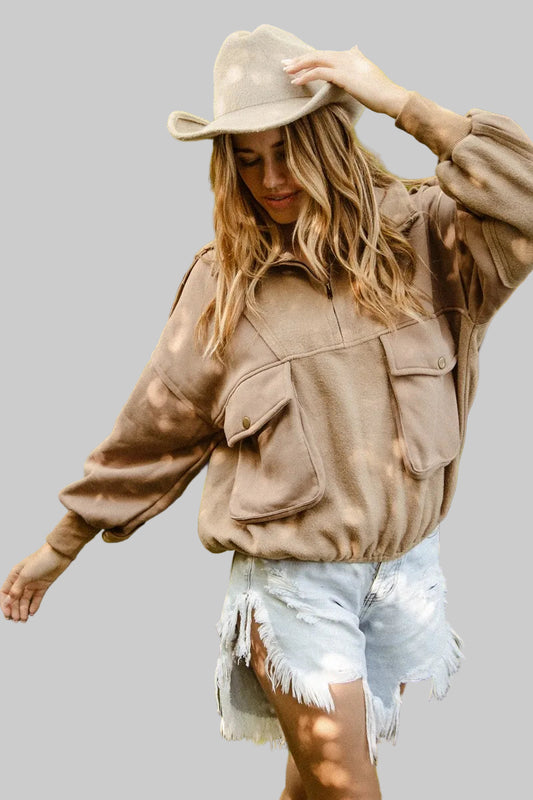 Britney Boho Half Zip Vintage Washed Fleece Pullover