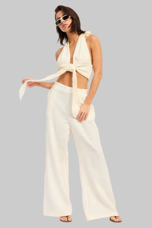 Callie Double Gauze Halter Neck Crop Top