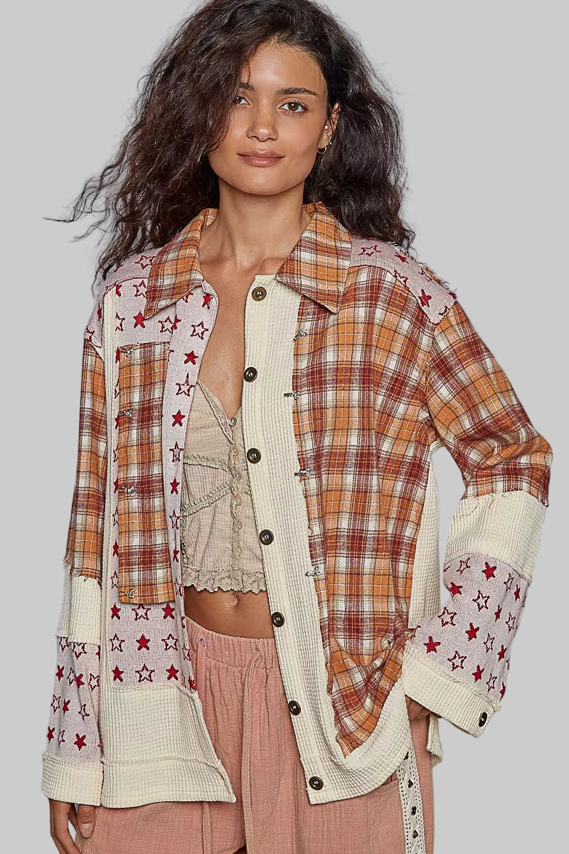 Camella Boho Plaid Button Down Shacket