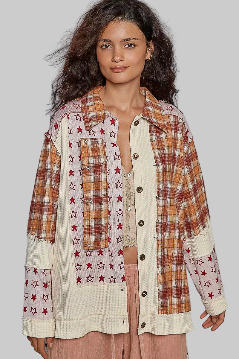 Camella Boho Plaid Button Down Shacket