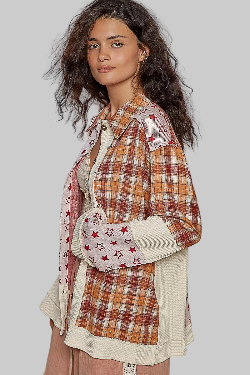 Camella Boho Plaid Button Down Shacket
