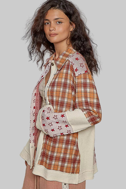 Camella Boho Plaid Button Down Shacket
