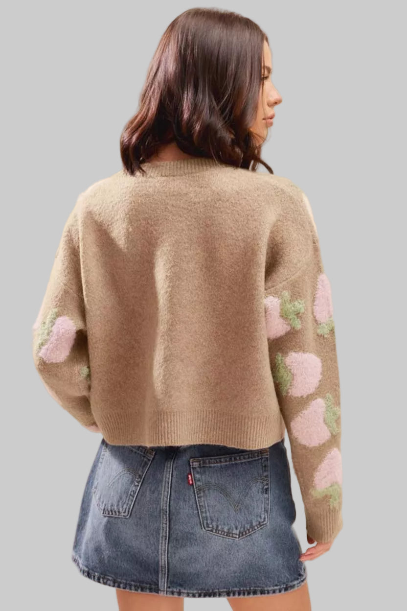 Candace Boho Strawberry Button Sweater Cardigan
