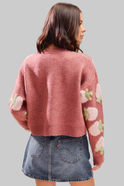 Candace Dark Strawberry Button Sweater Cardigan