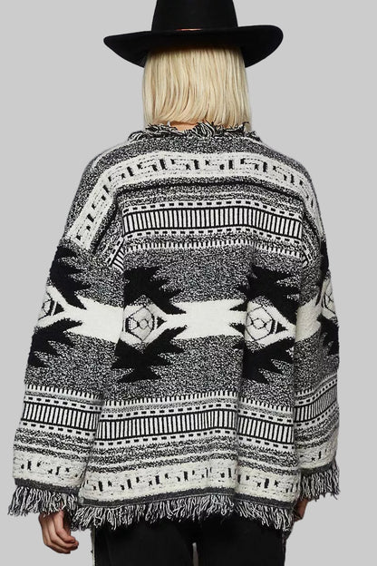 Carly Aztec Boho Western Print Cardigan with Fringe