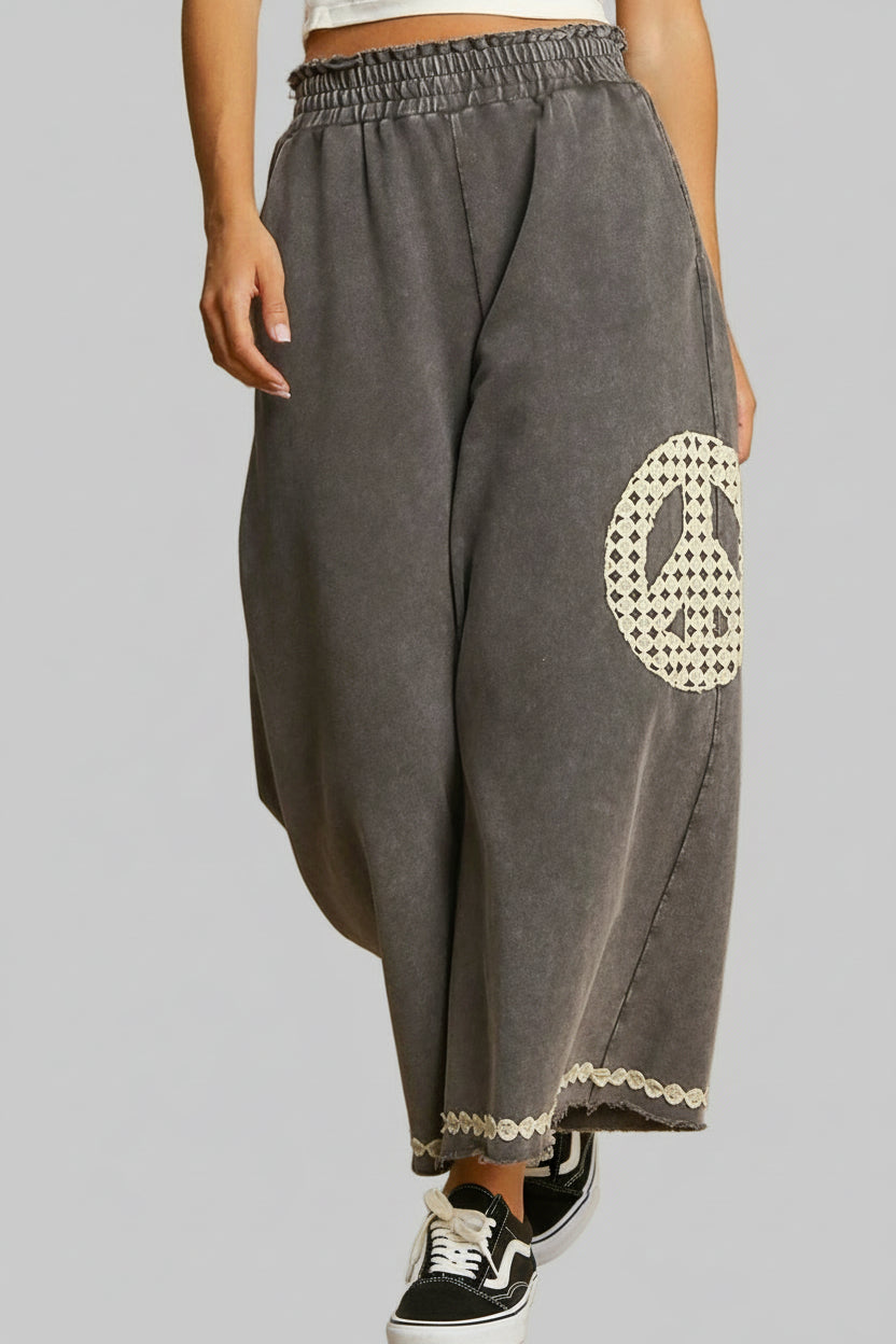 Caroline Boho Peace Lace Wide Leg Pants - Grey