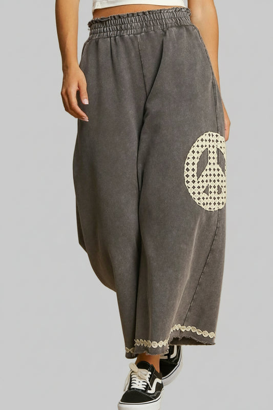 Caroline Boho Peace Lace Wide Leg Pants - Grey
