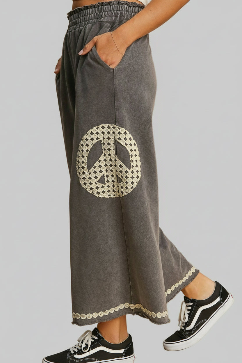 Caroline Boho Peace Lace Wide Leg Pants - Grey