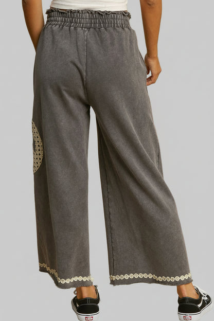 Caroline Boho Peace Lace Wide Leg Pants - Grey