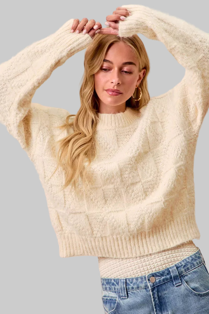 Casey Boho Ivory Checker Board Sweater