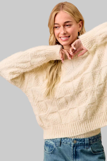 Casey Boho Ivory Checker Board Sweater