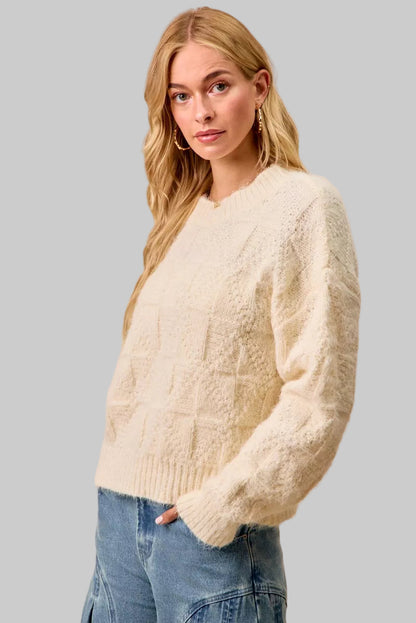 Casey Boho Ivory Checker Board Sweater